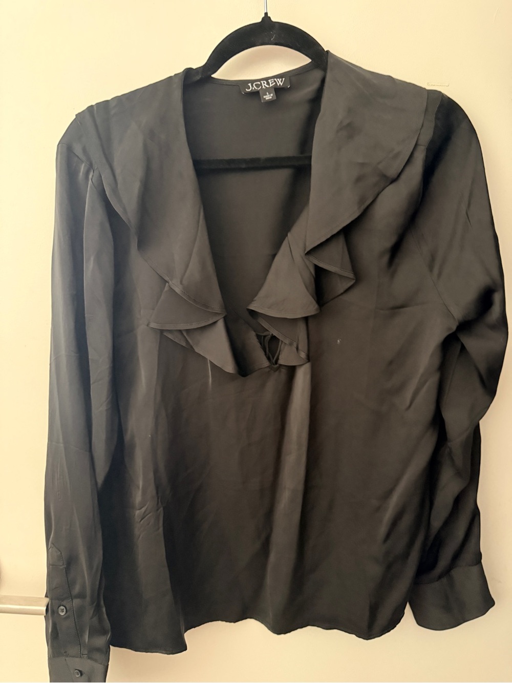 J.Crew Black V-Neck Ruffle Blouse